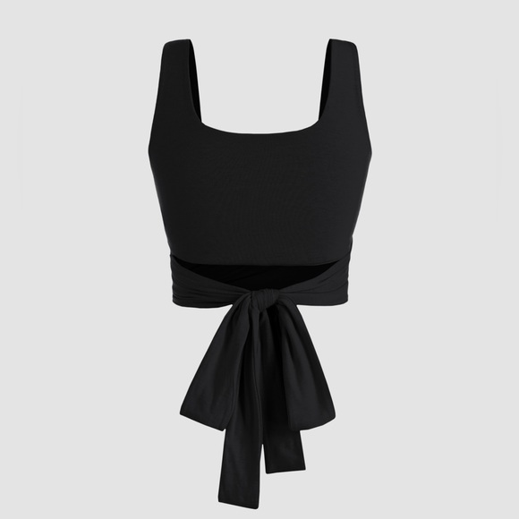 Set of 2! Cider Flirty Cropped Wrap Tie Black & White Stretchy Fabric Tank Tops - Picture 5 of 13